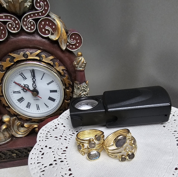 14KT GOLD PLATED POLKI DIAMOND LABRADORITE RING - Picture 3 of 6